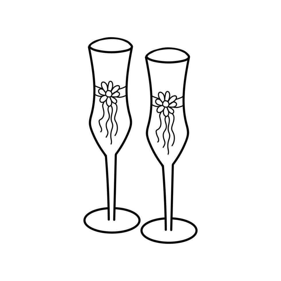 champagne glasögon hand dragen klotter ikon. vektor
