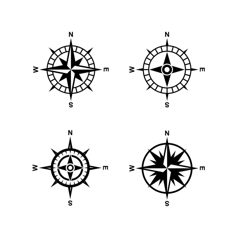 set samling premium kompass vektor svart logotyp ikon design