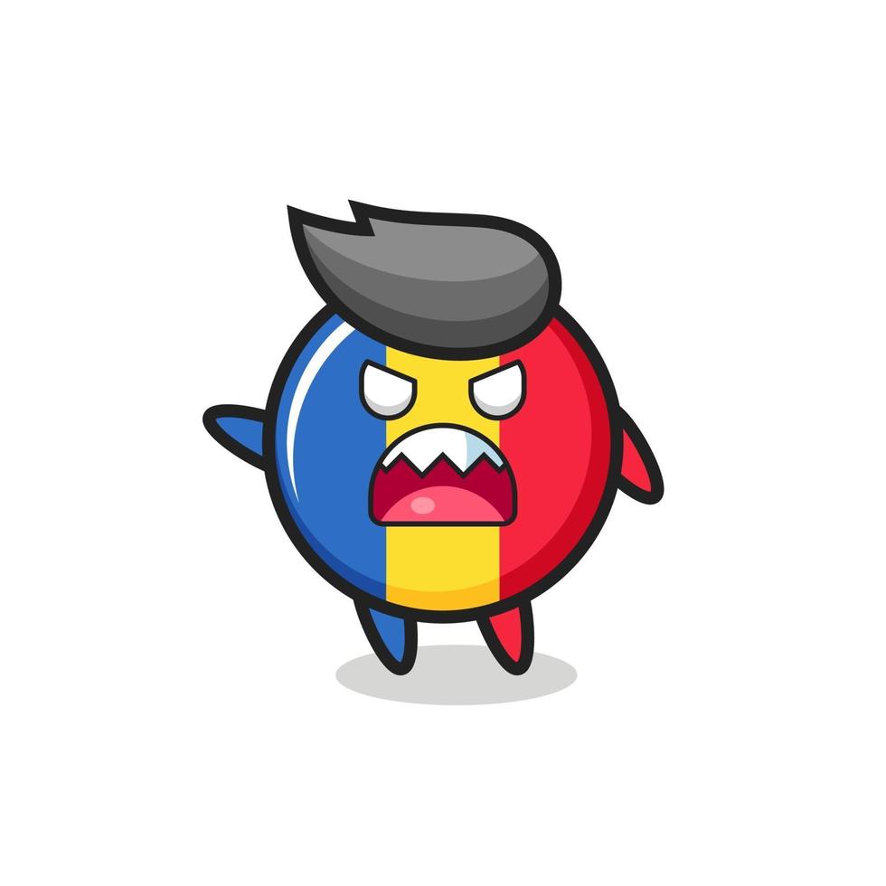 süßer rumänien-flaggen-abzeichen-cartoon in einer sehr wütenden pose vektor