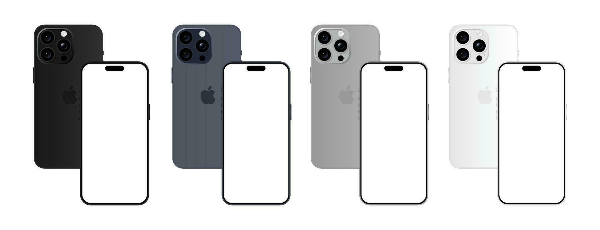 iphone 15 proffs modell. Allt färger. främre se och tillbaka se. vektor mockup. vektor illustration