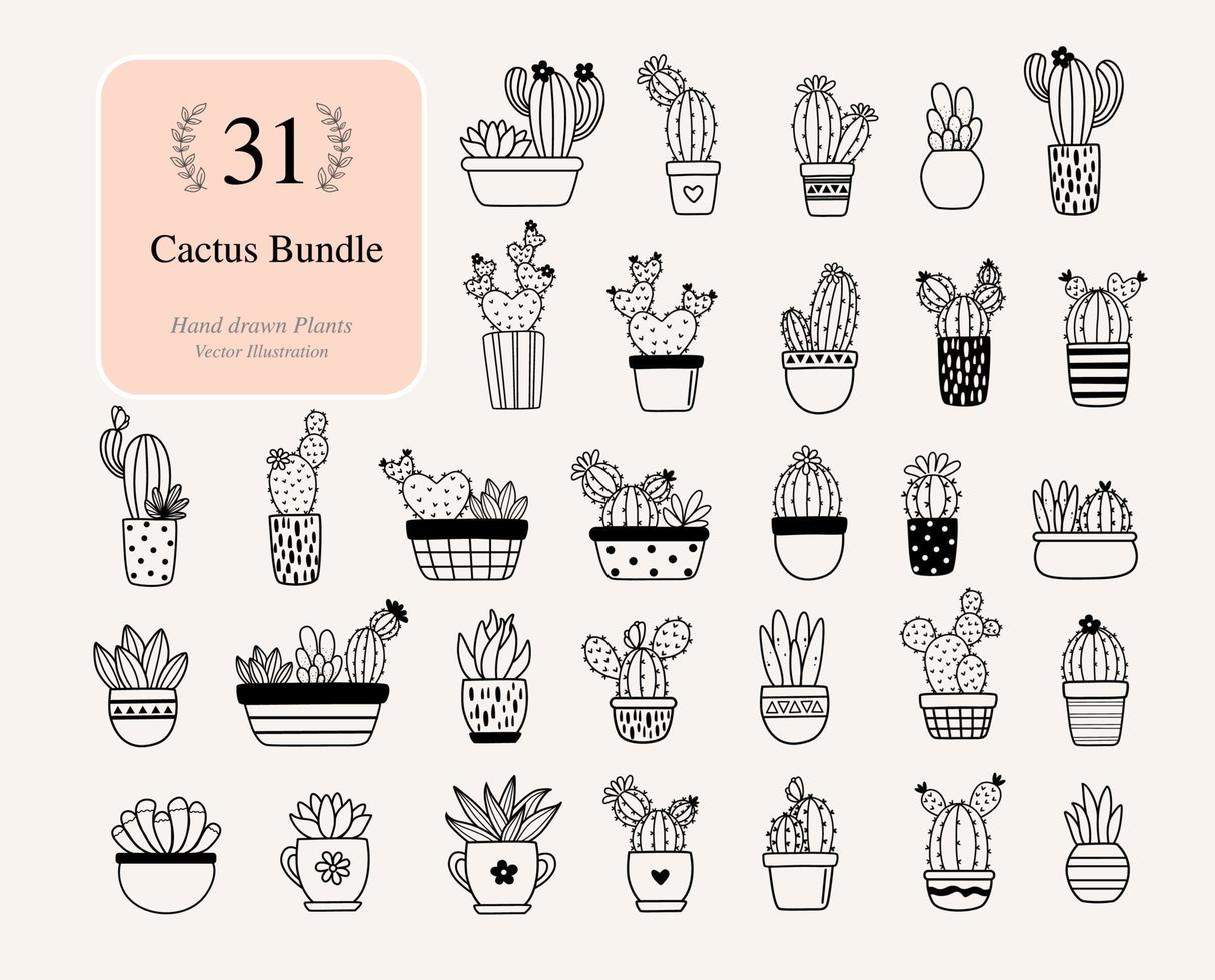 31 Kaktusbündelpflanzen. Kaktus mit Blumendateien für Silhouette vektor
