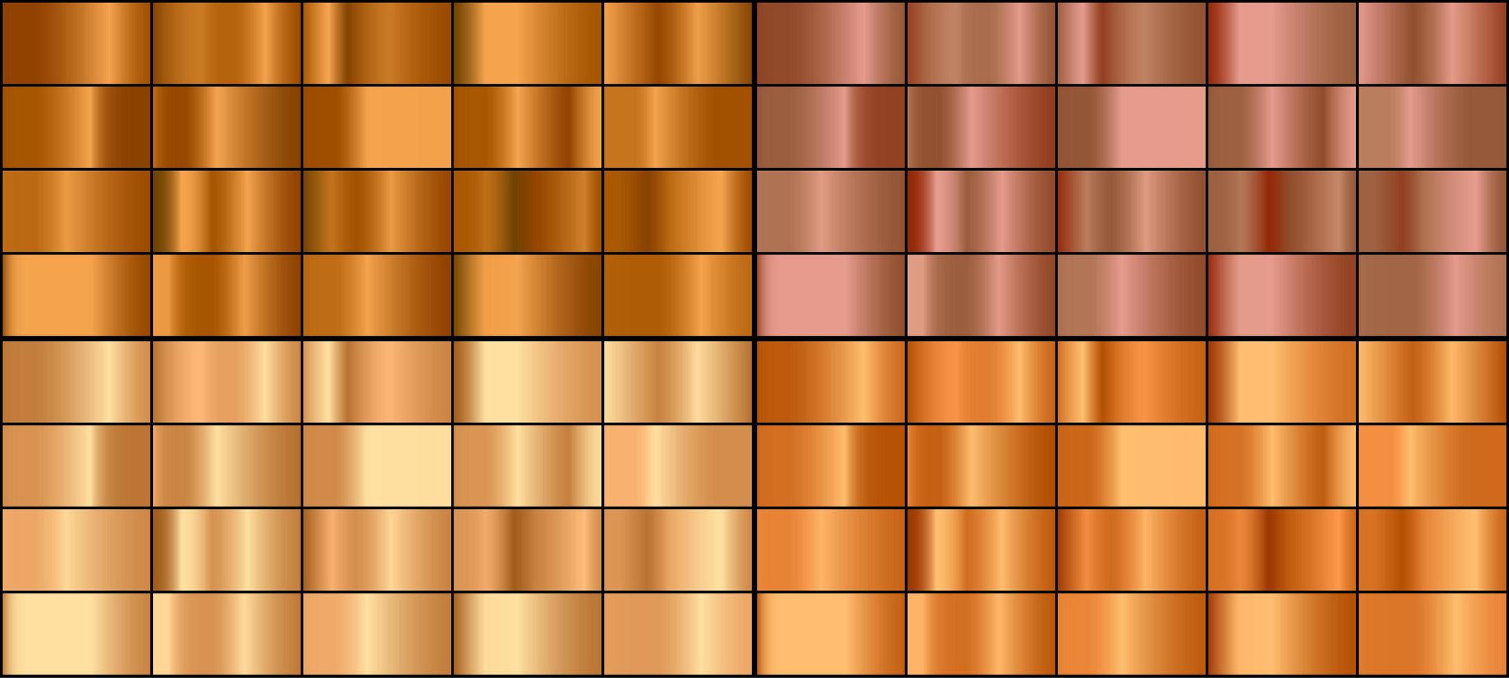 vektoruppsättning av guld- och bronsmetallgradienter. vektor