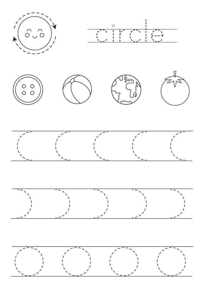 Erlernen der geometrischen Grundformen für Kinder. schwarz-weißer Kreis. vektor