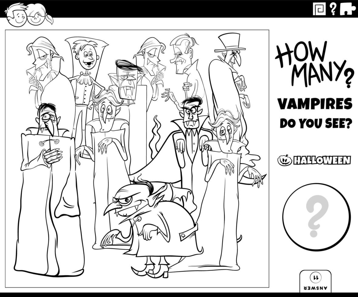 räkna tecknade vampyrer spel målarbok sida vektor