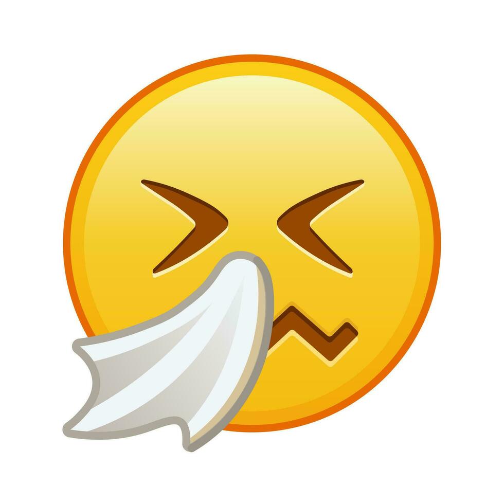 Niesen Gesicht groß Größe von Gelb Emoji Lächeln vektor