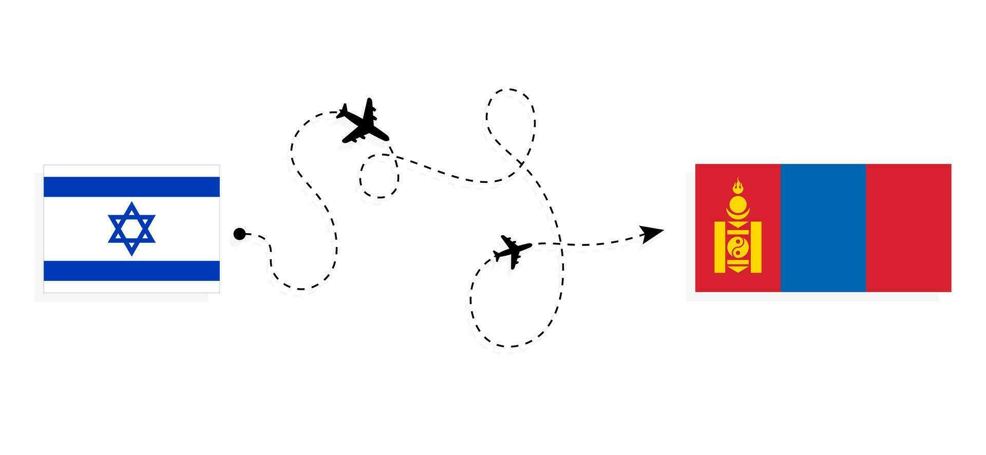 flyg och resa från Israel till mongoliet förbi passagerare flygplan resa begrepp vektor