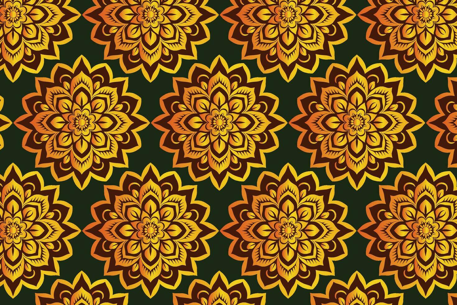 invecklad blommig design i orange och gul på mörk grön bakgrund vektor