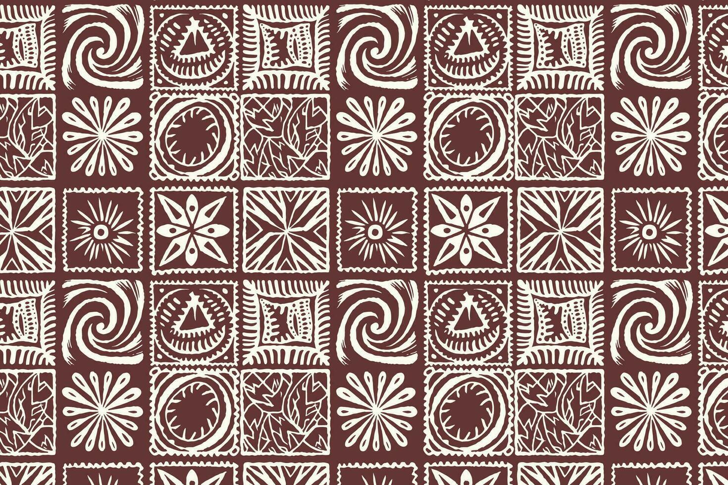 rödbrun och vit geometrisk mönster med blommig och stam- element vektor