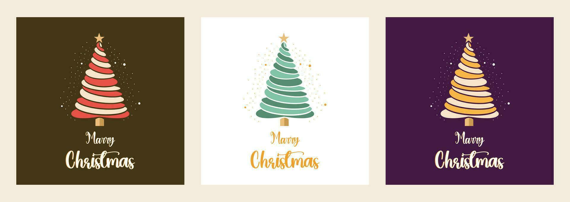 glad jul Semester kort med jul träd ramar, jul och Lycklig ny år uppsättning av hälsning kort, affischer, Semester täcker, x mas träd Semester sammansättning vektor