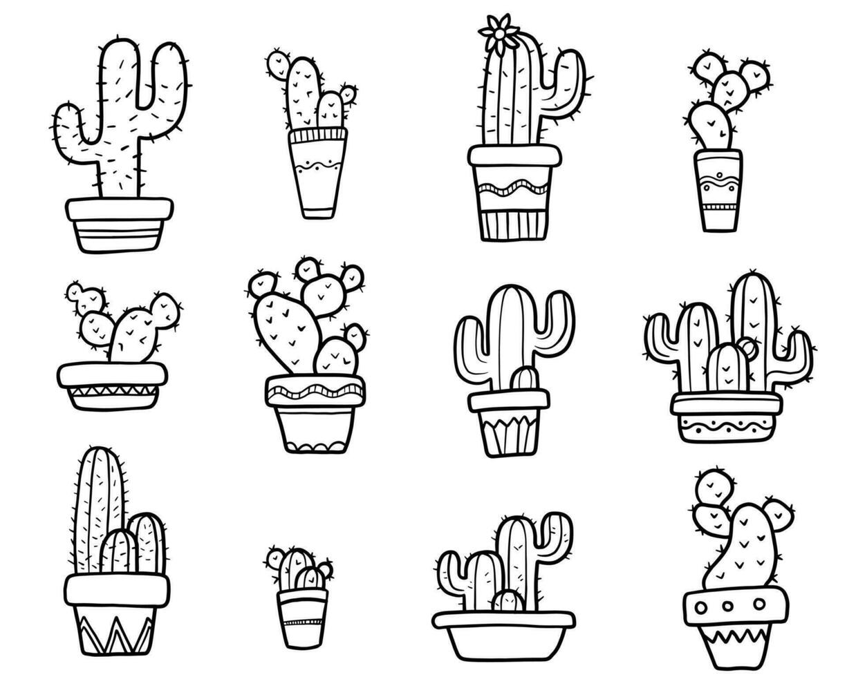 einstellen von Hand gezeichnet Kaktus Clip Art vektor
