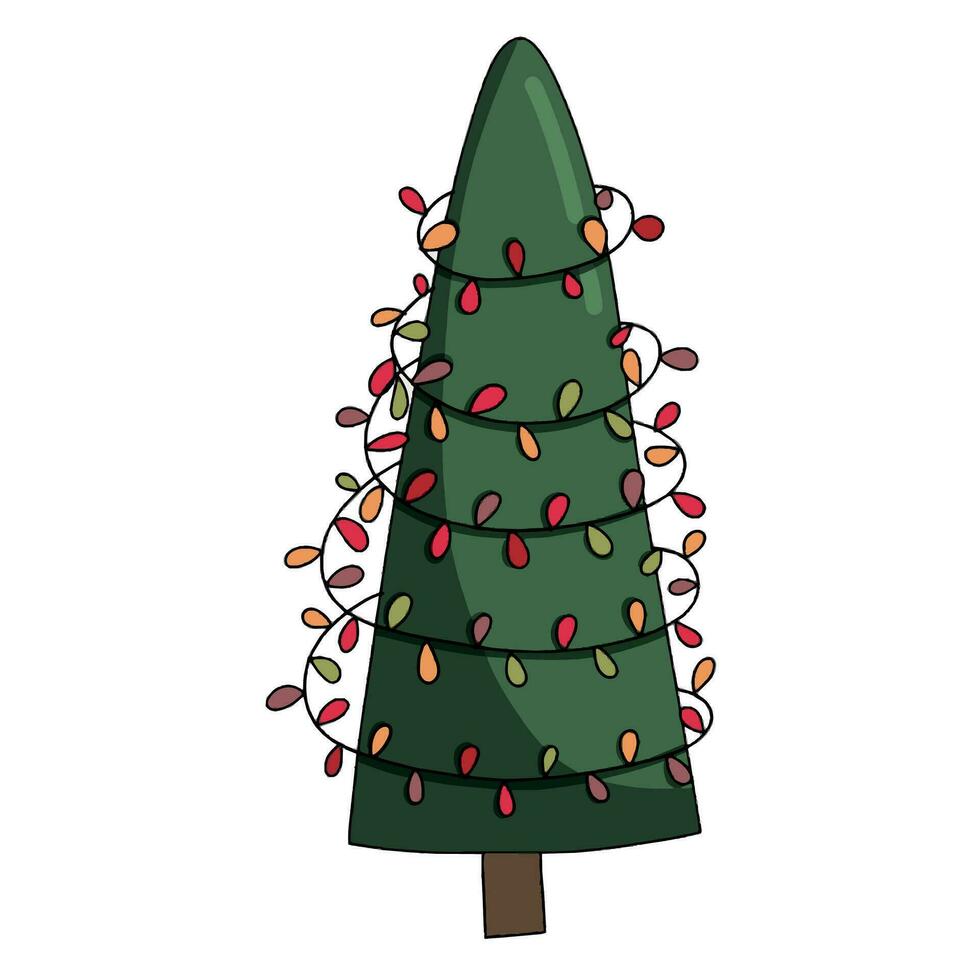 Grün Weihnachten Baum. Vektor Illustration auf ein Weiß Hintergrund. Neu Jahr Symbol. modern eben Design