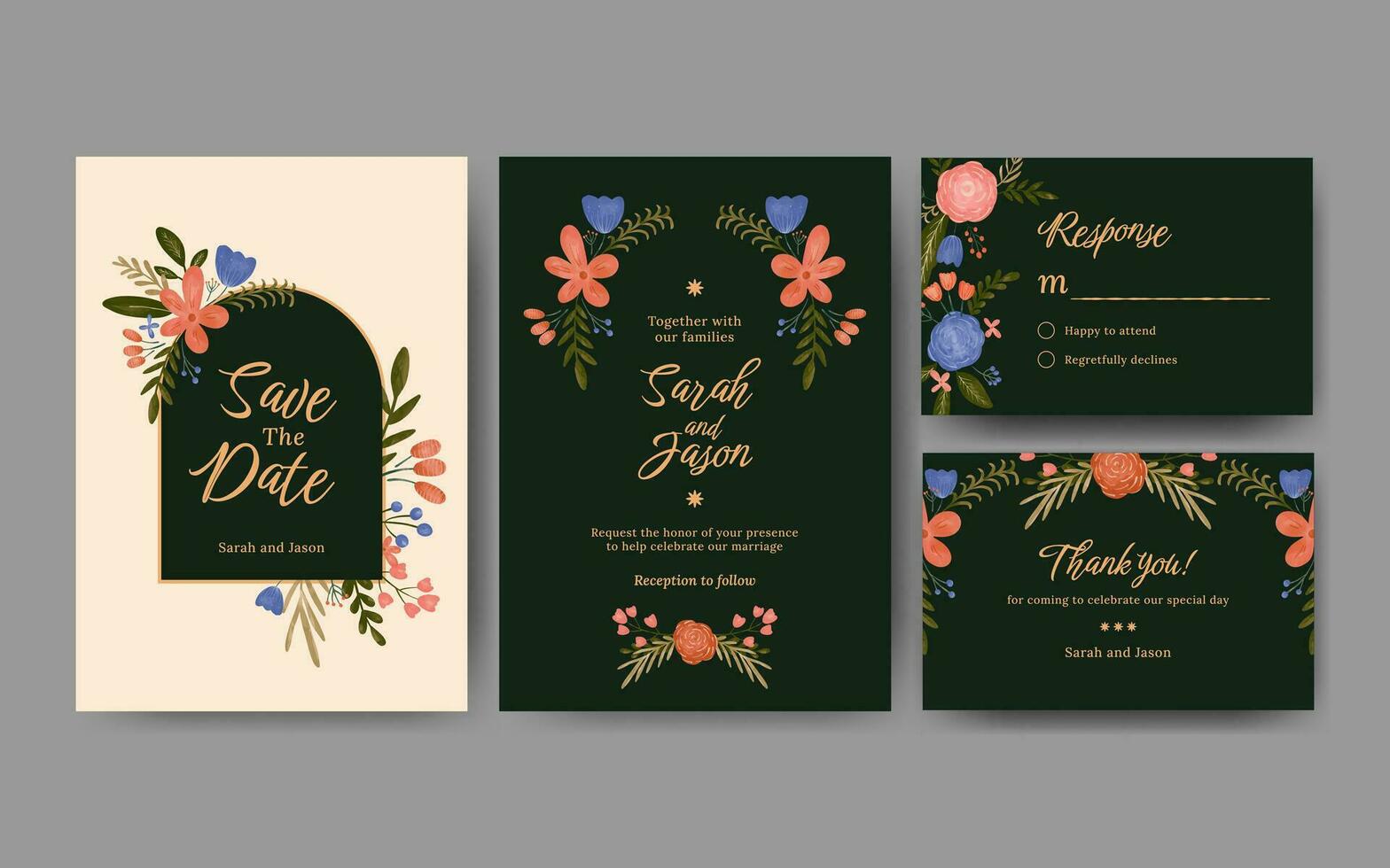 Hochzeit Einladung Karte Vorlage Design bunt Blumen- Illustration vektor