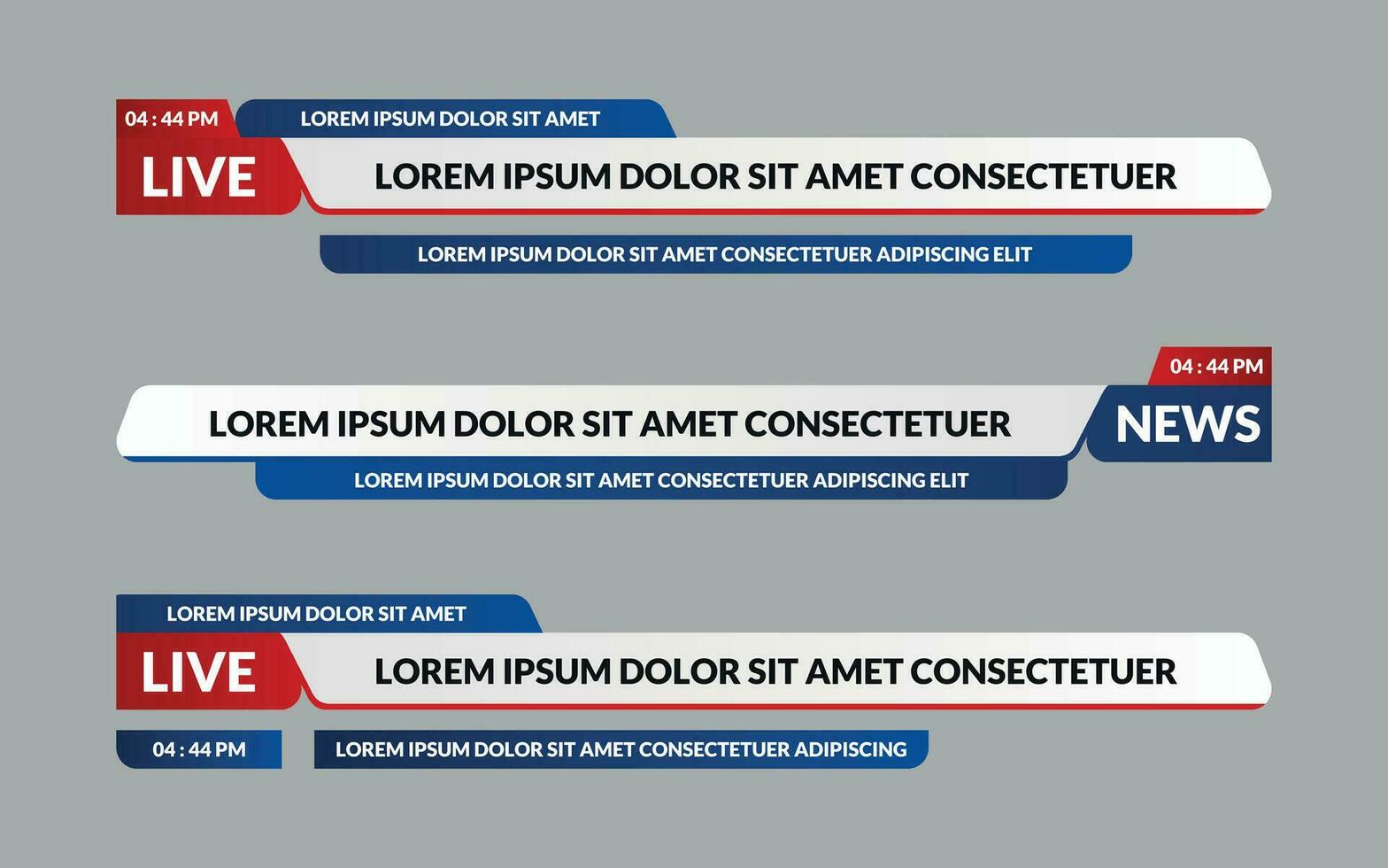 Nachrichten niedriger dritte Vektor design.set Banner und niedriger dritte zum Nachrichten und live. Unterseite dritte zum Übertragung und online Medien