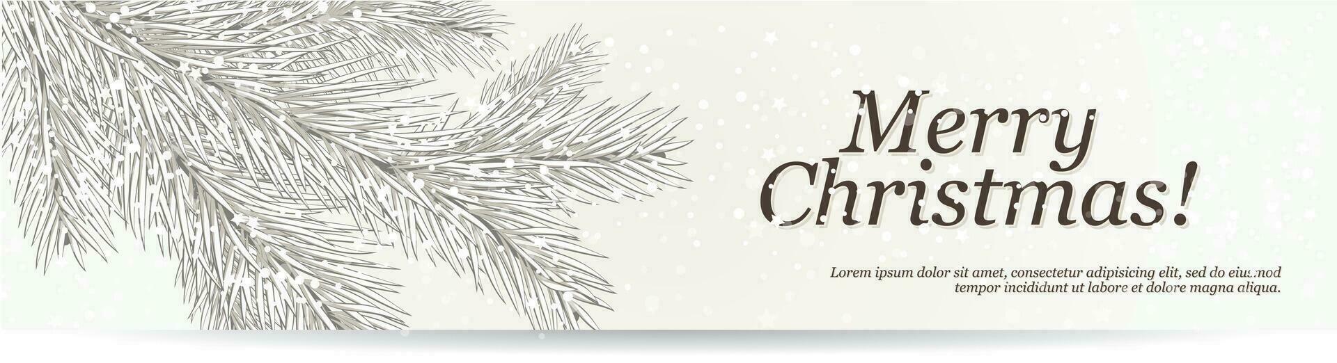 Weihnachten Banner. Weihnachten Design Hintergrund funkelnd Weihnachten Baum Zweige mit Silber Schneeflocken. horizontal Weihnachten Poster, Gruß Karte, Webseite Header vektor