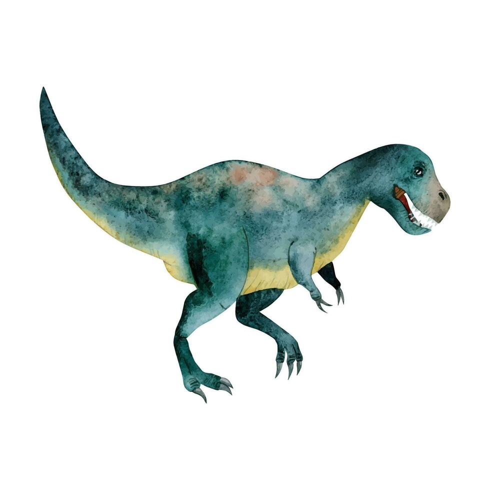 Aquarell Tyrannosaurier Dinosaurier realistisch Vektor Illustration im Blau, Gelb, braun Farben