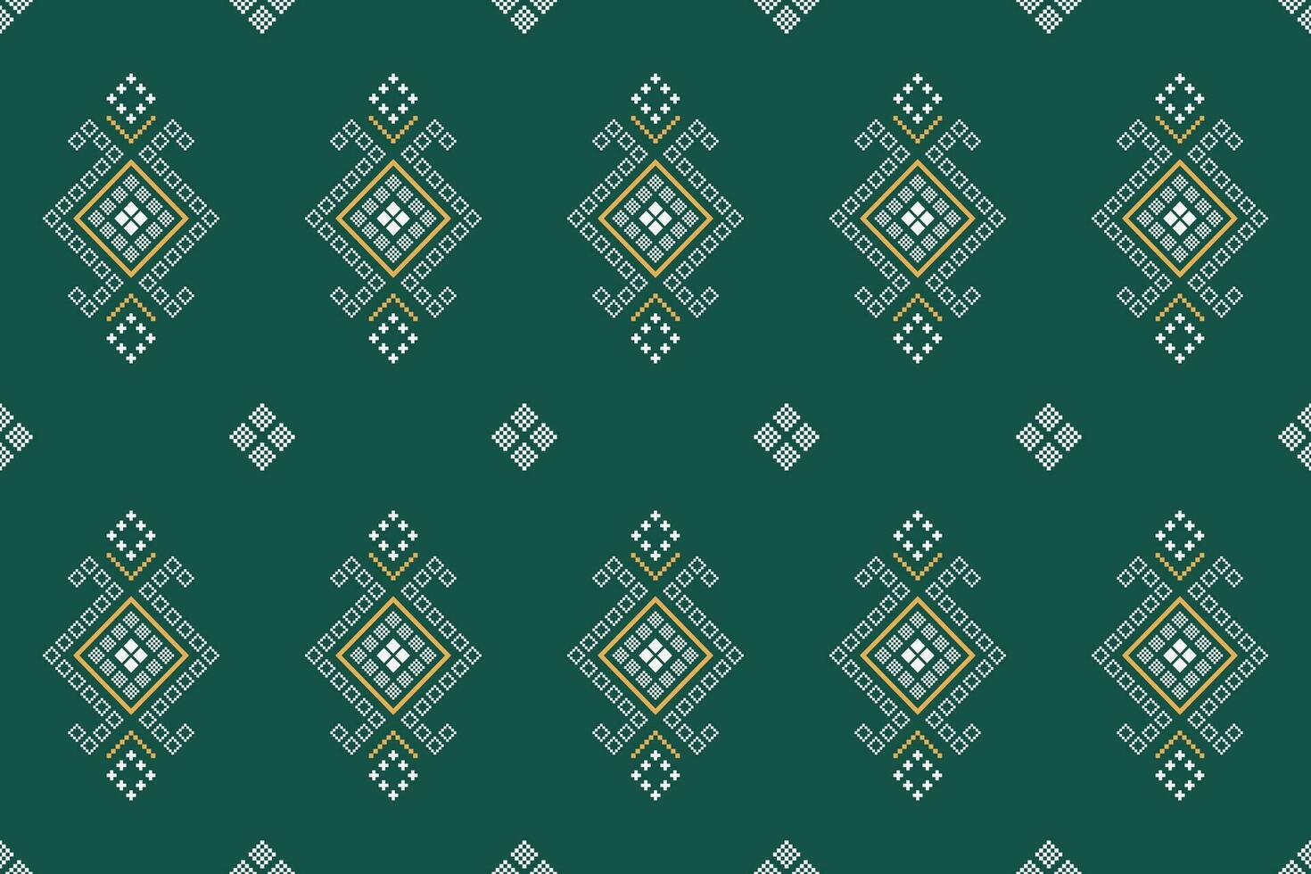 Grün Kreuz Stich bunt geometrisch traditionell ethnisch Muster Ikat nahtlos Muster Rand abstrakt Design vektor