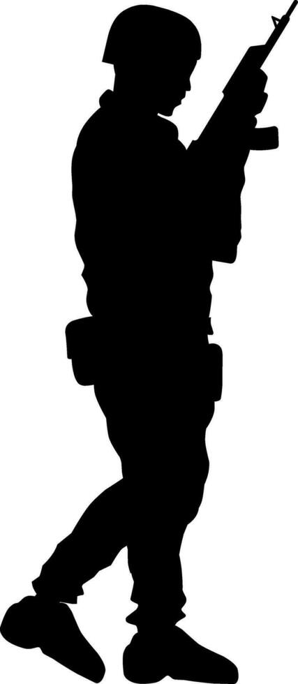Soldat Silhouette Vektor Illustration. Militär- Soldat Grafik Ressourcen zum Symbol, Symbol, oder unterzeichnen. Soldat Silhouette zum Militär, Armee, Sicherheit, Krieg oder Verteidigung