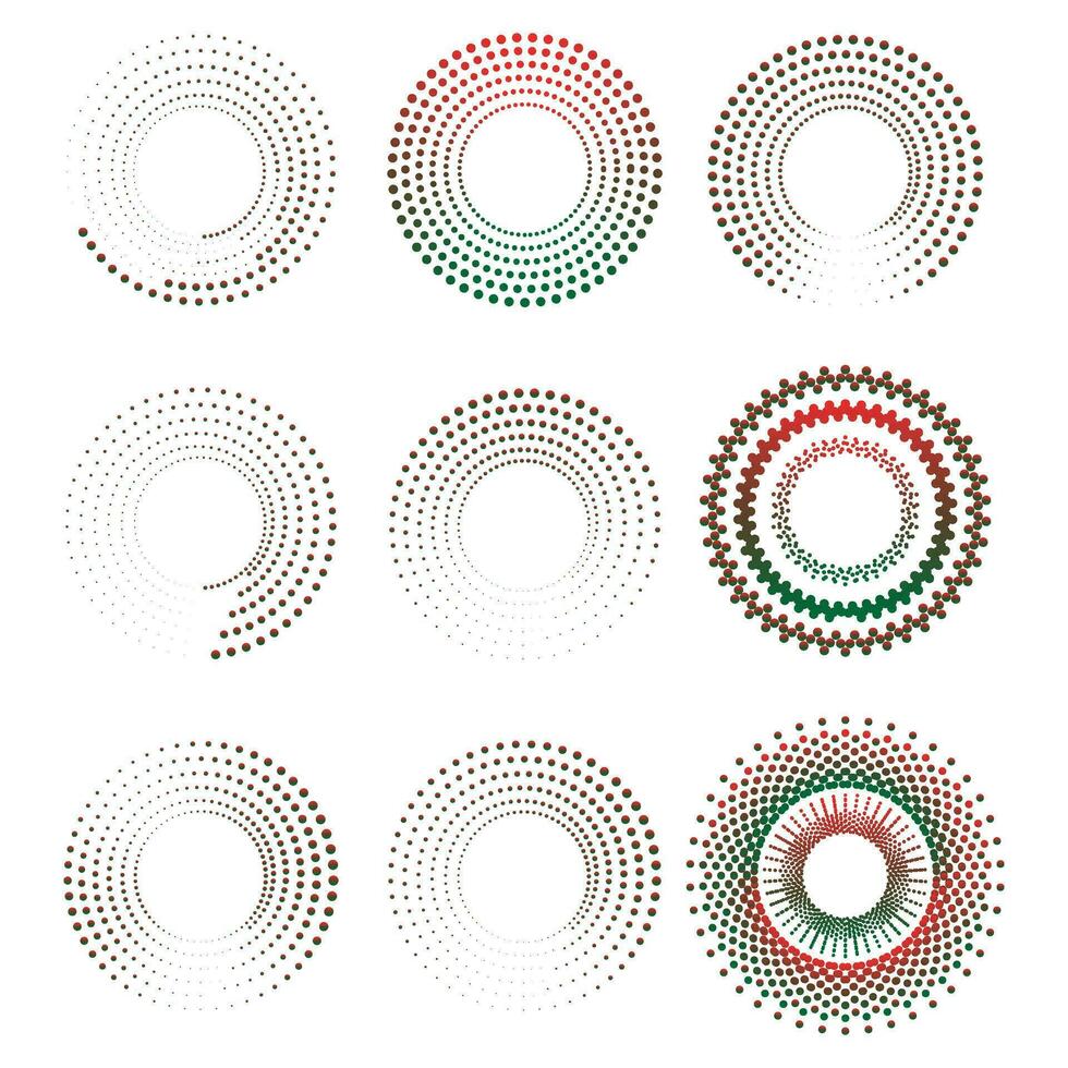 Halbton Punkte Gradient Kreise Satz, Halbton Punkte Muster. Vektor Halbton geometrisch Punkte.