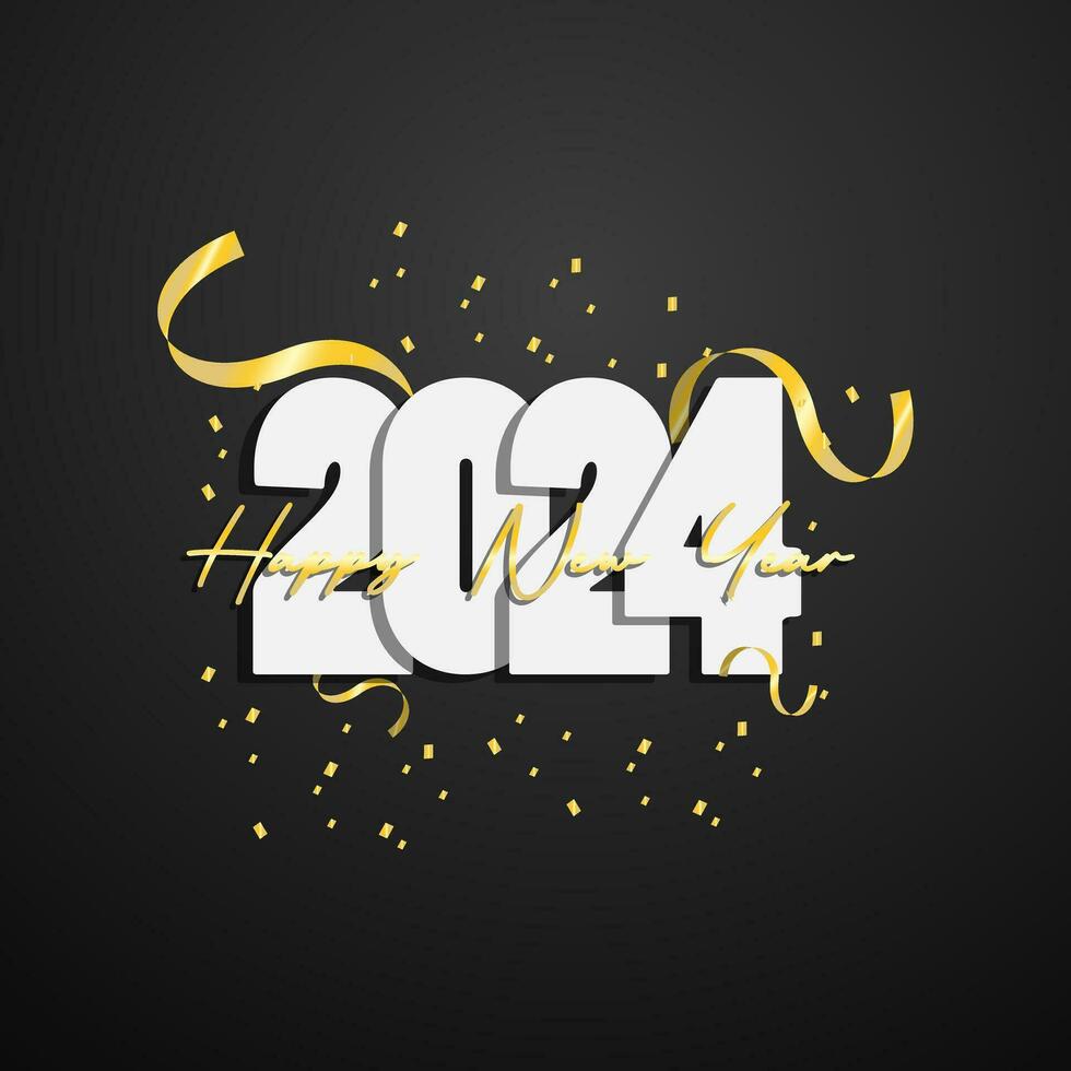 Vektor Illustration glücklich Neu Jahr 2024 mit golden Linie Kunst und funkeln Hintergrund