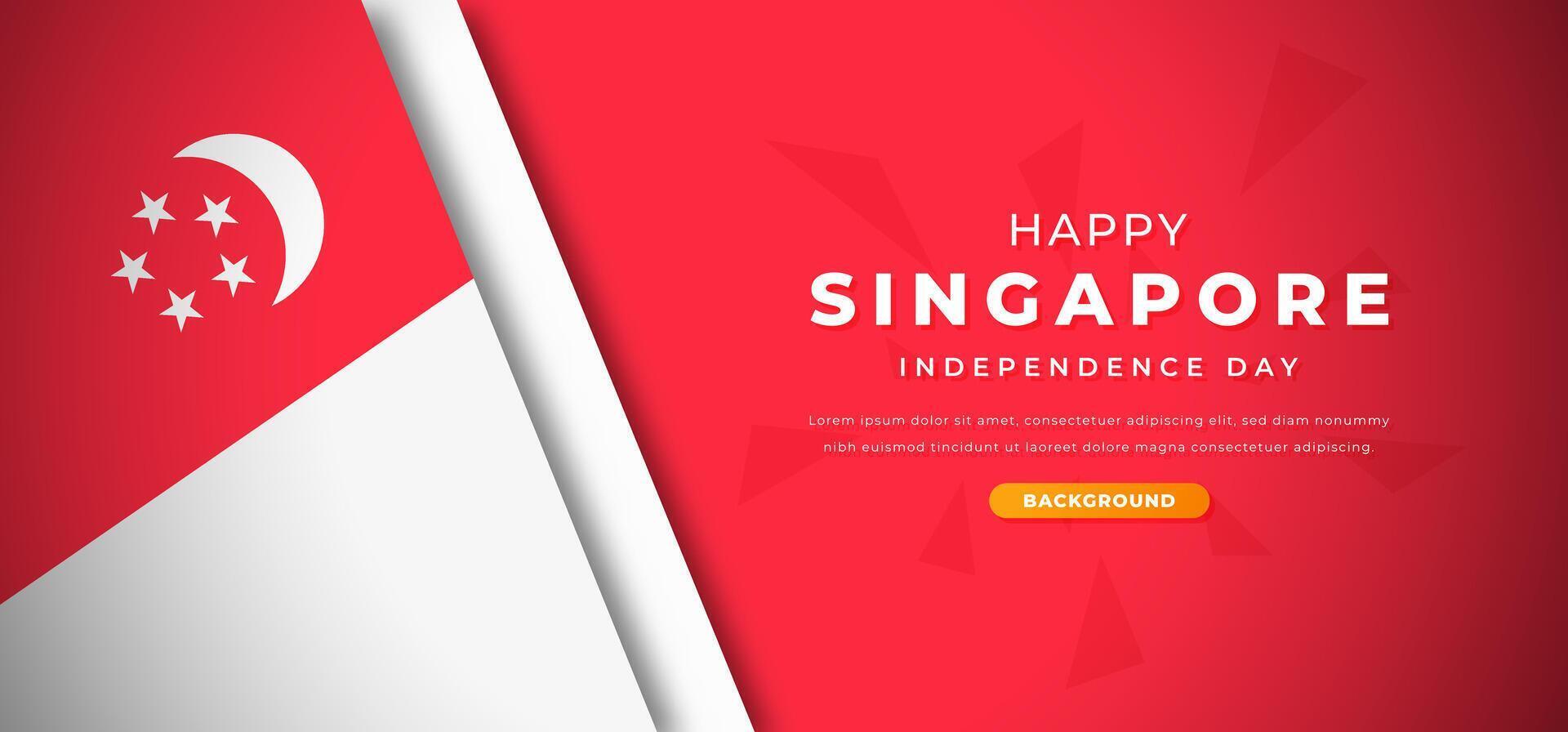 Lycklig singapore oberoende dag design papper skära former bakgrund illustration för affisch, baner, reklam, hälsning kort vektor