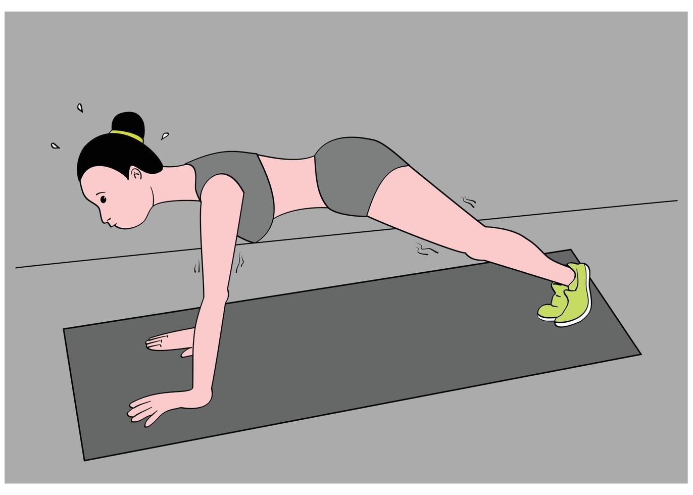kvinna gör plank träning inomhus. vektor