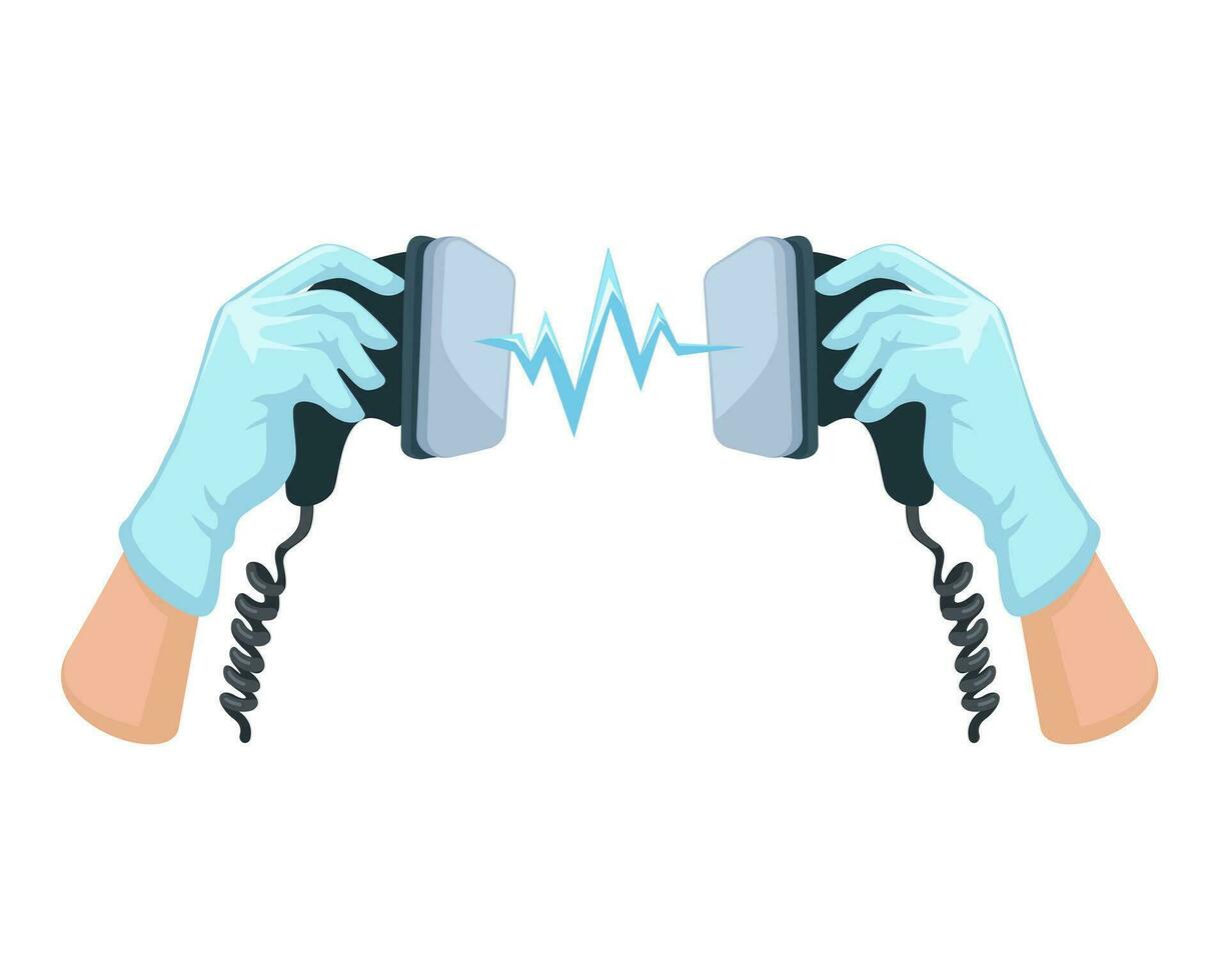 medicinsk personal hand innehav defibrillator symbol tecknad serie vektor