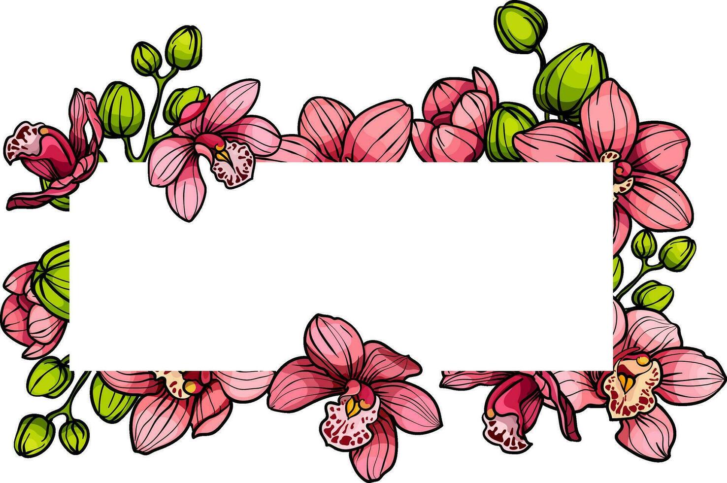 Rahmen mit Rosa lila exotisch Orchidee Blumen, Blumen- Vektor Illustration zum Hochzeit Veranstaltung Einladung