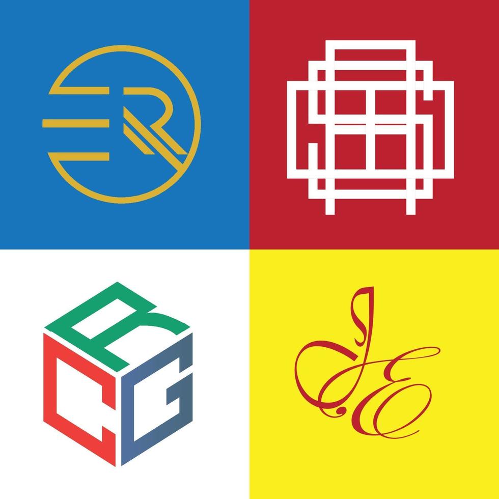 set bunt monogram minimalistisk logotyp er, asb, crg dan js vektor