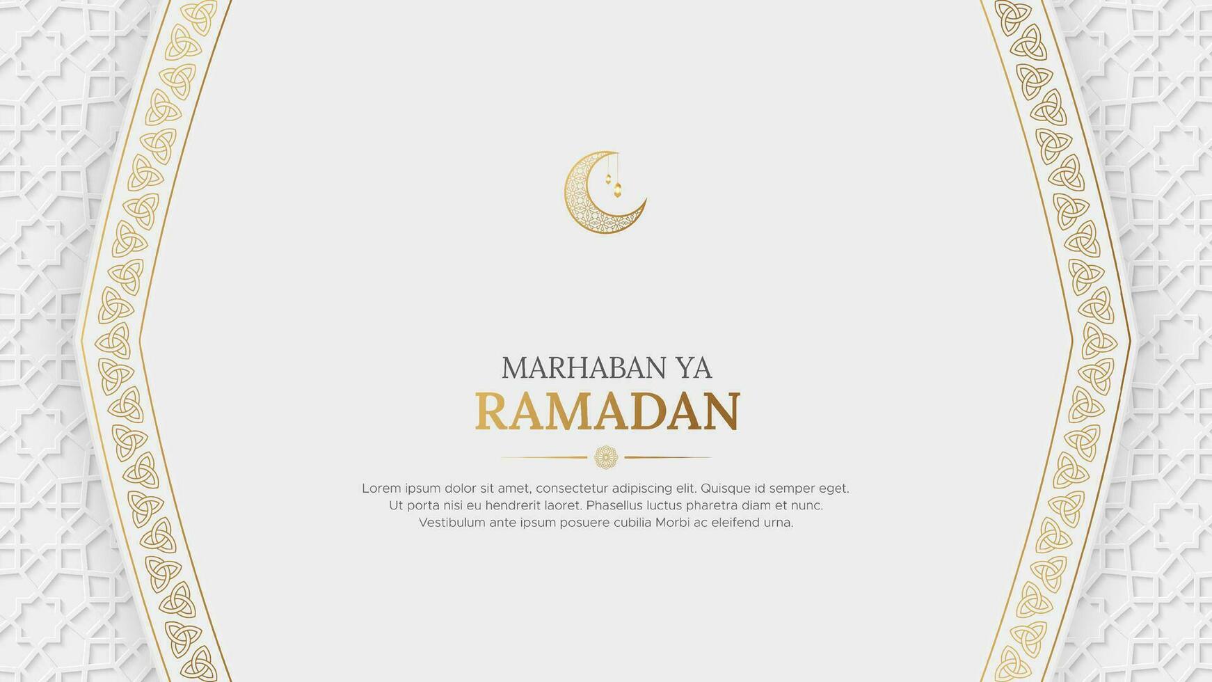 ramadan mubarak arabicum elegant vit och gyllene lyx islamic dekorativ cirkel form bakgrund med islamic mönster gräns vektor