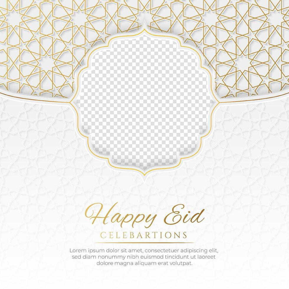glücklich eid islamisch Luxus Gruß Karte Sozial Medien Post mit Foto Rahmen vektor