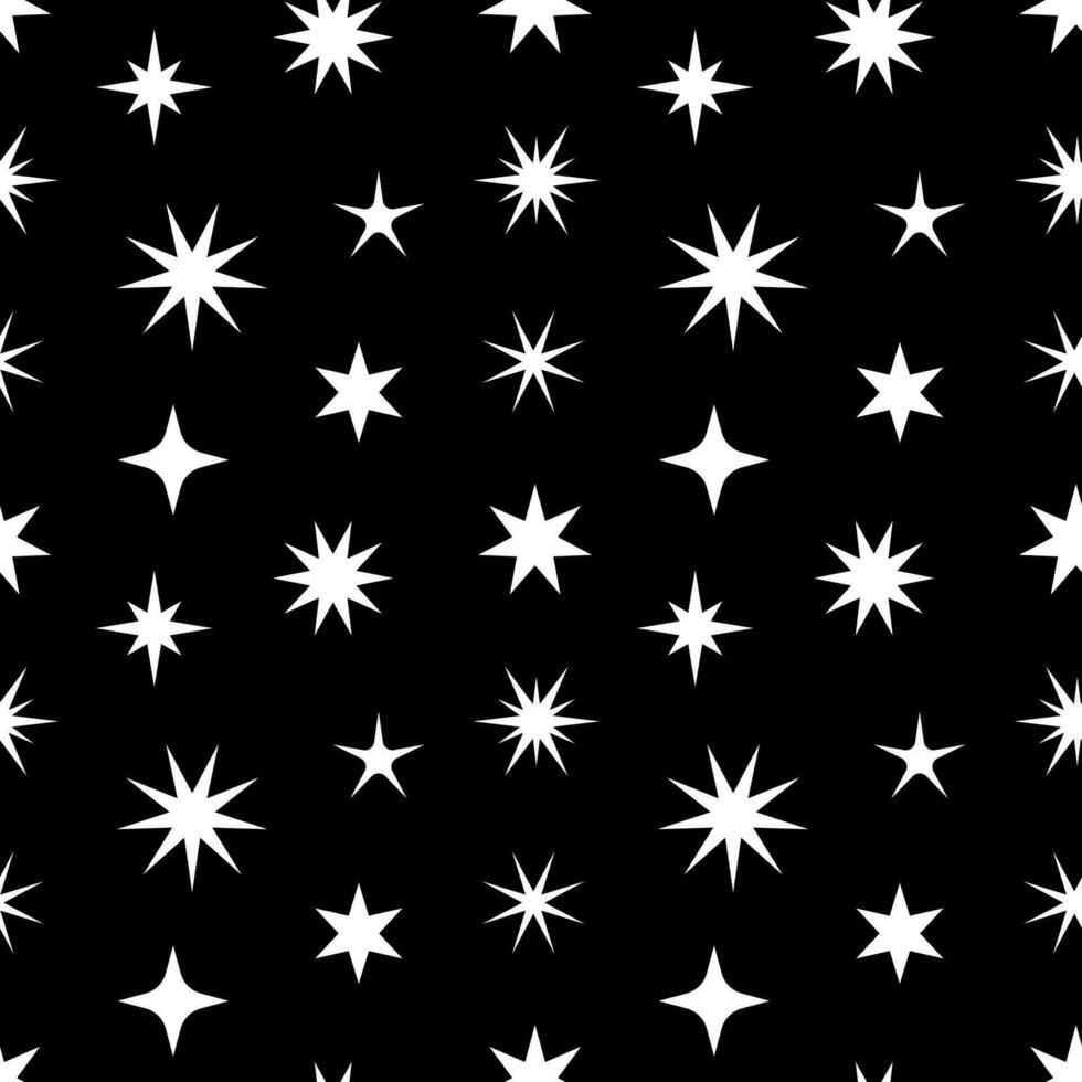 Vektor nahtlos Muster von futuristisch funkeln Sterne. abstrakt drucken. nahtlos Muster mit Star gestalten Elemente auf schwarz Hintergrund. abstrakt cool scheinen Verpackung oder Textil- Design.