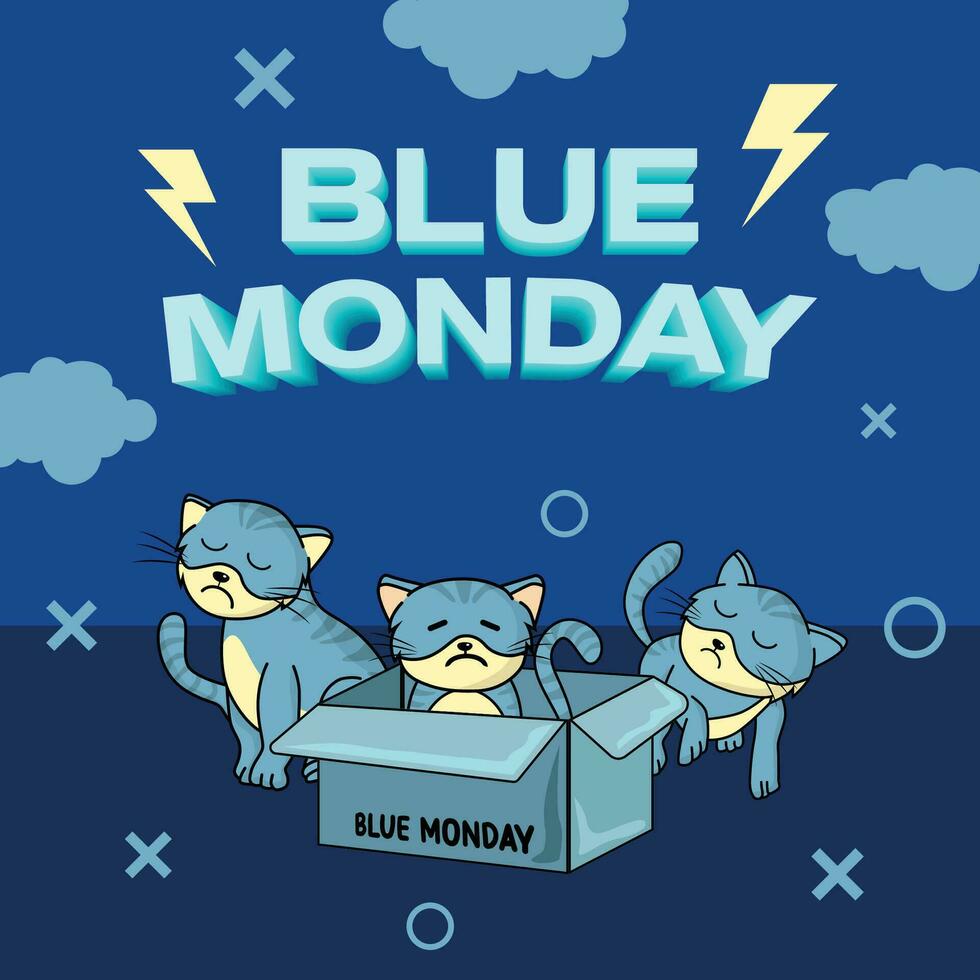 blå måndag texter effekt med tre katter vektor