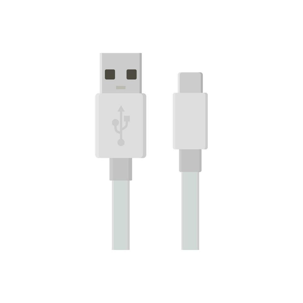 USB Kabel eben Design Vektor Illustration isoliert auf Weiß Hintergrund. Anschlüsse und Steckdosen zum pc und Handy, Mobiltelefon Geräte. Computer Peripheriegeräte Verbinder oder Smartphone aufladen liefern