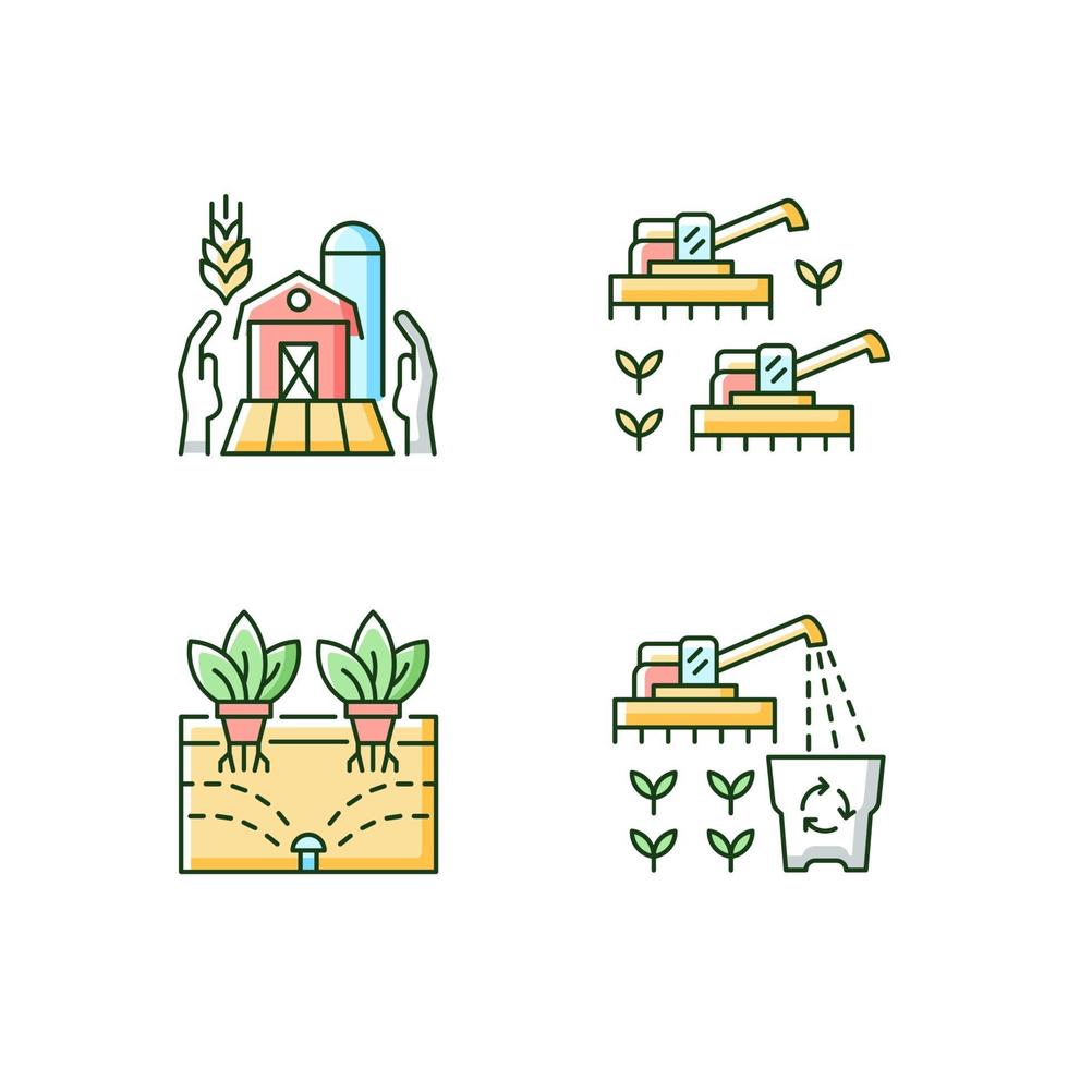 jordbruk och jordbruk rgb färg ikoner set vektor