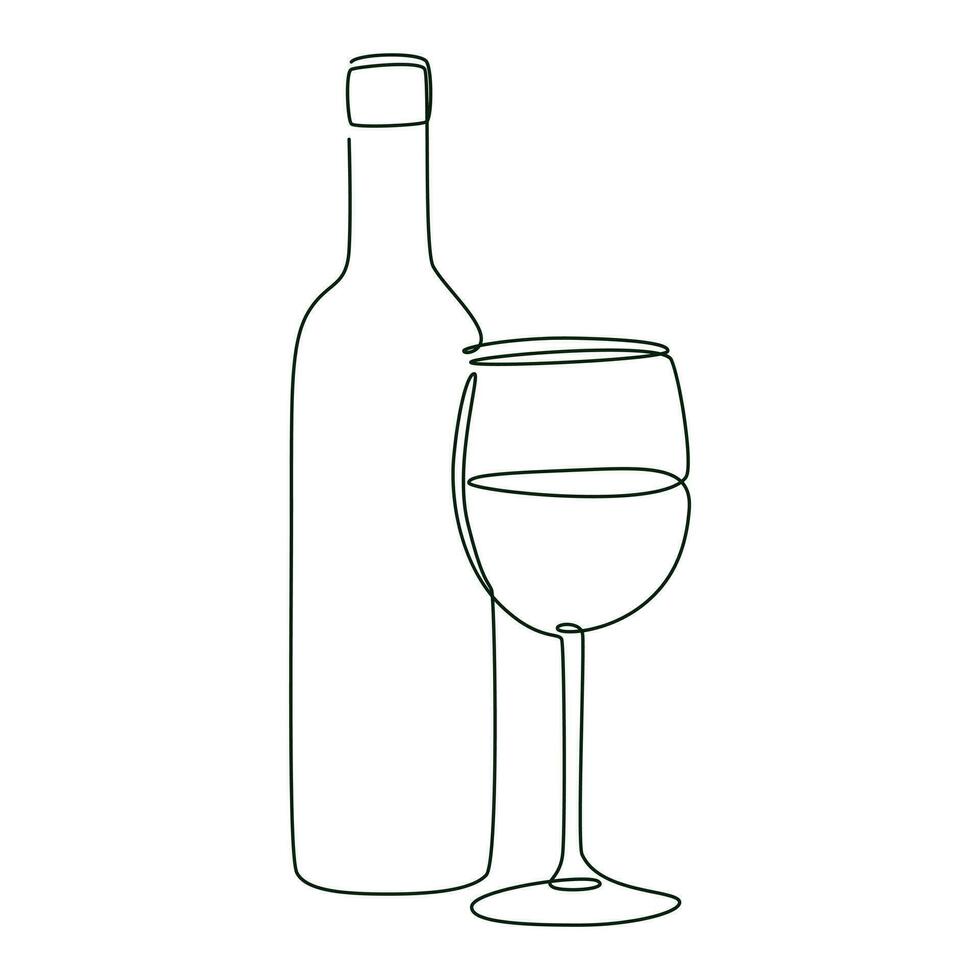 vin flaska och glas bägare, vektor isolerat linje konst illustration med ändlös linje.