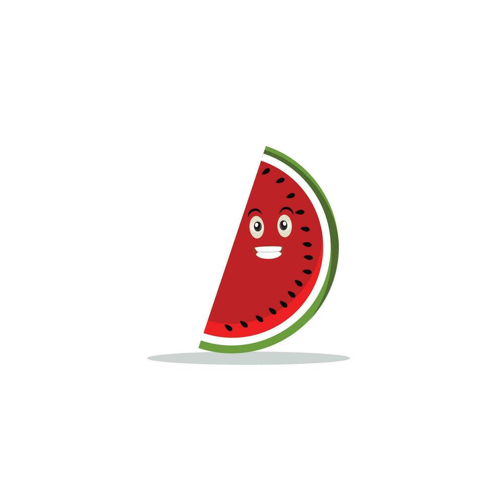 Wassermelone Scheibe Charakter mit komisch Gesicht. glücklich süß Karikatur Wassermelone Emoji Satz. gesund Vegetarier Essen Charakter Vektor Illustration