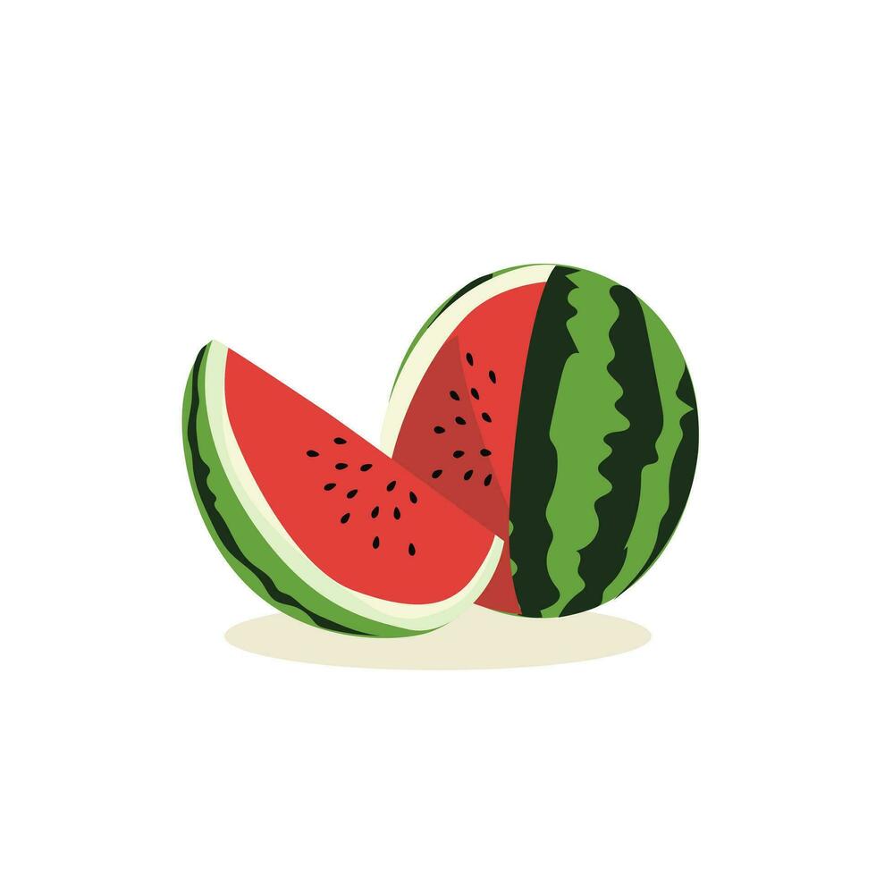 Karikatur frisch Grün öffnen Wassermelone Hälfte, Scheiben und Dreiecke. rot Wassermelone Stück mit beissen. geschnitten Cocktail Wasser Melone Obst Vektor Satz. Illustration von Wassermelone Frische Natur