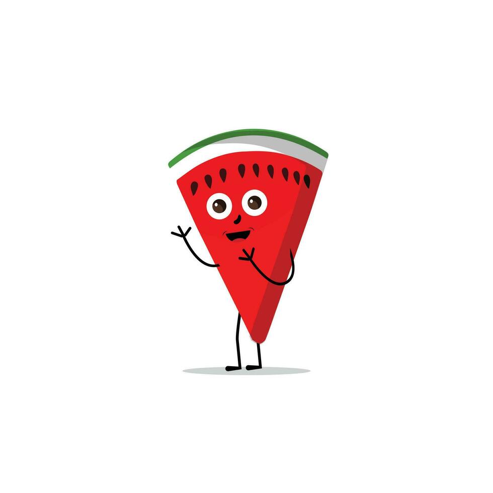 Wassermelone Scheibe Charakter mit komisch Gesicht. glücklich süß Karikatur Wassermelone Emoji Satz. gesund Vegetarier Essen Charakter Vektor Illustration