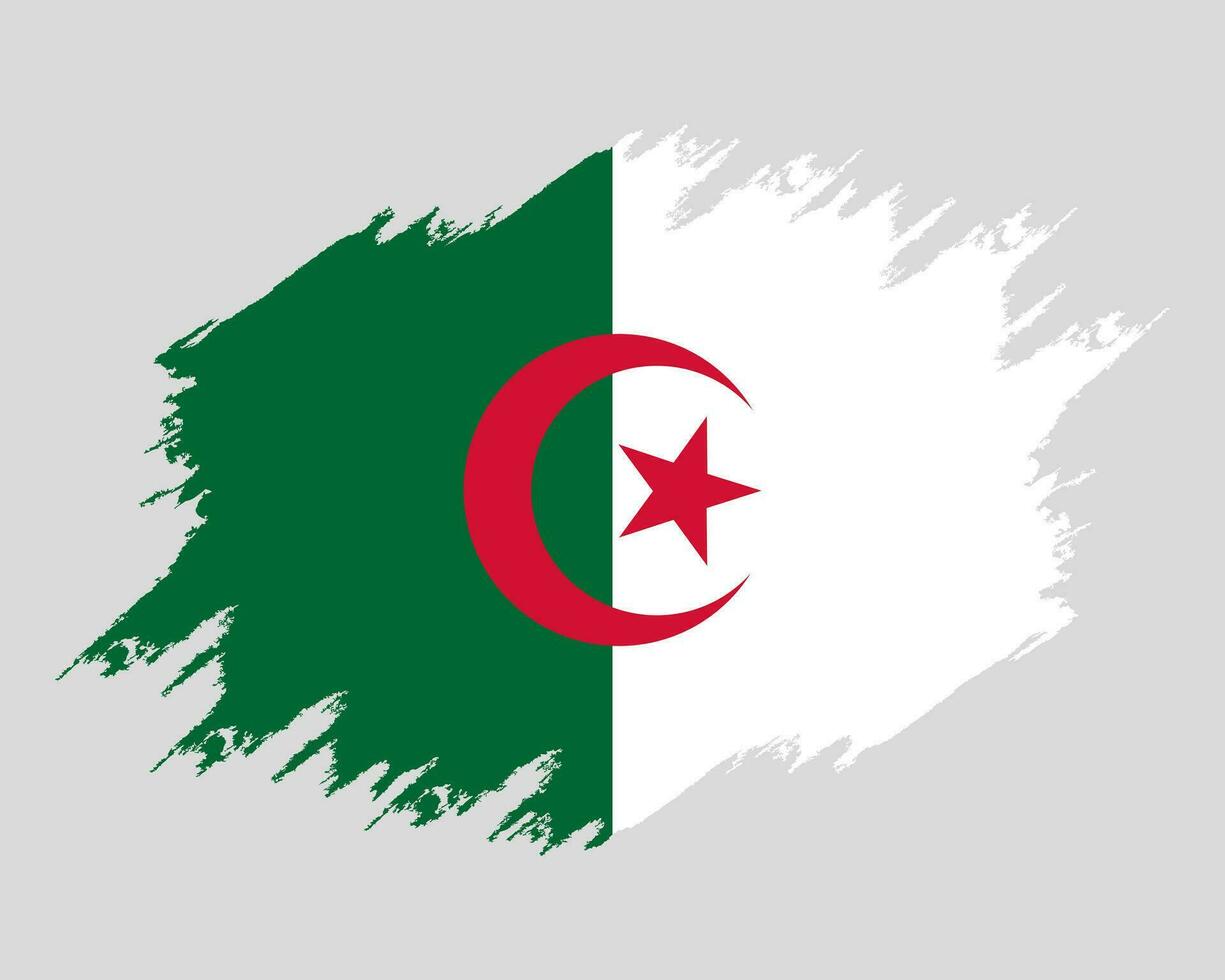 grunge flagga Algeriet. målad borsta stroke. vattenfärg teckning, årgång flagga Algeriet. nationell flagga algeriet med täcka vapen. oberoende dag. baner, affisch mall. vektor