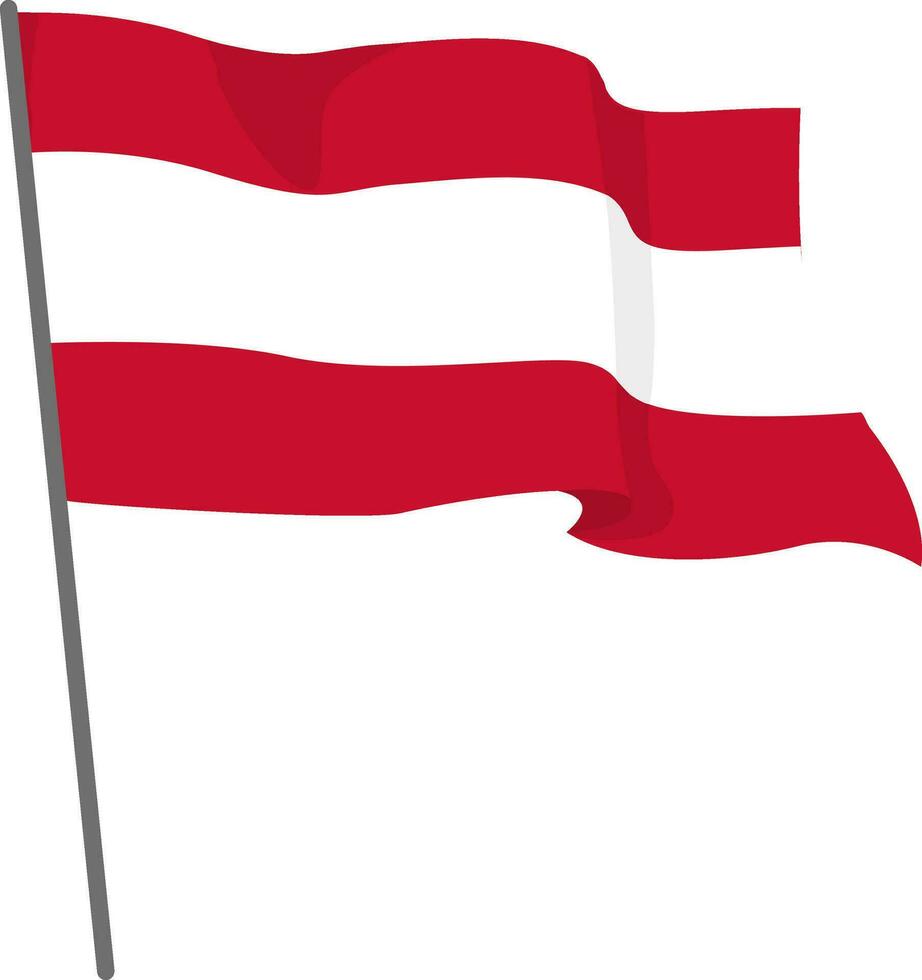 Flagge Österreich ist fliegend. offiziell Flagge Österreich fliegt von Fahnenstange. Unabhängigkeit Tag. Banner, Flyer, Poster Vorlage. National Flagge Österreich mit Mantel von Waffen. wellig Flagge Österreich. vektor