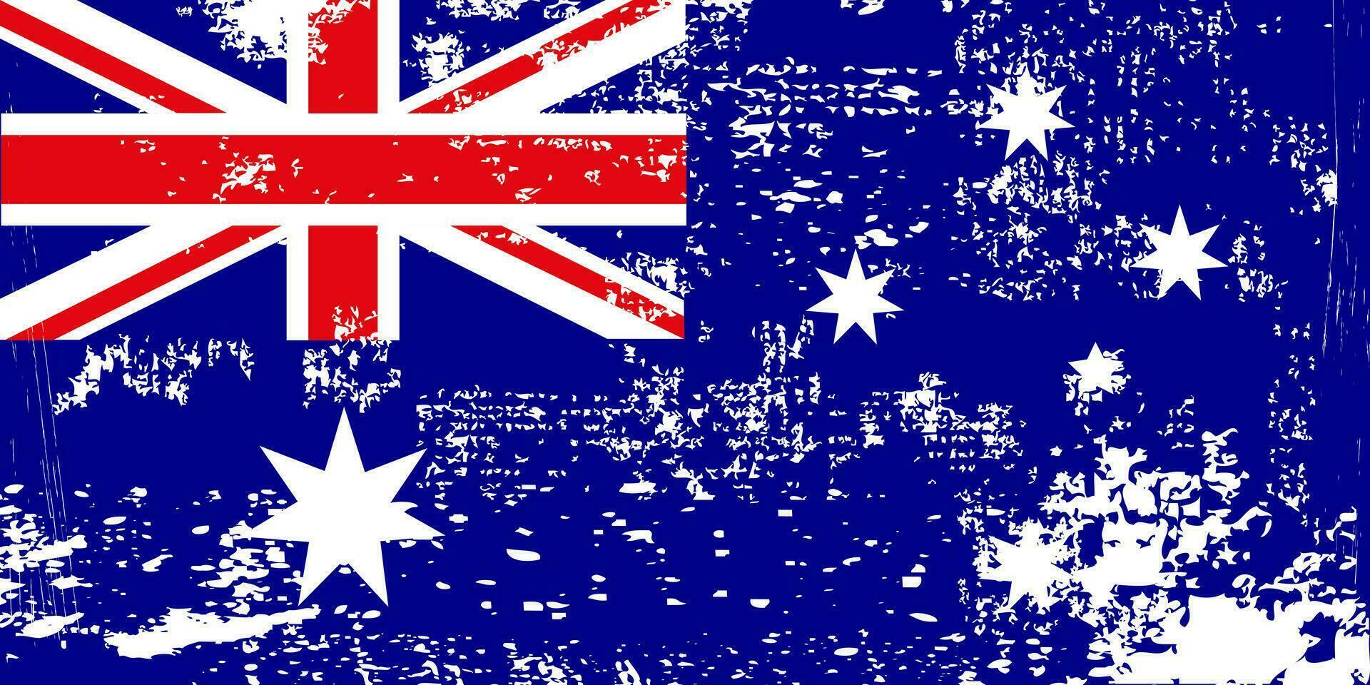 bedrövad flagga Australien. Australien flagga med grunge textur. oberoende dag. baner, affisch mall. stat flagga Australien med täcka vapen. dragen borsta flagga republik Australien. vektor