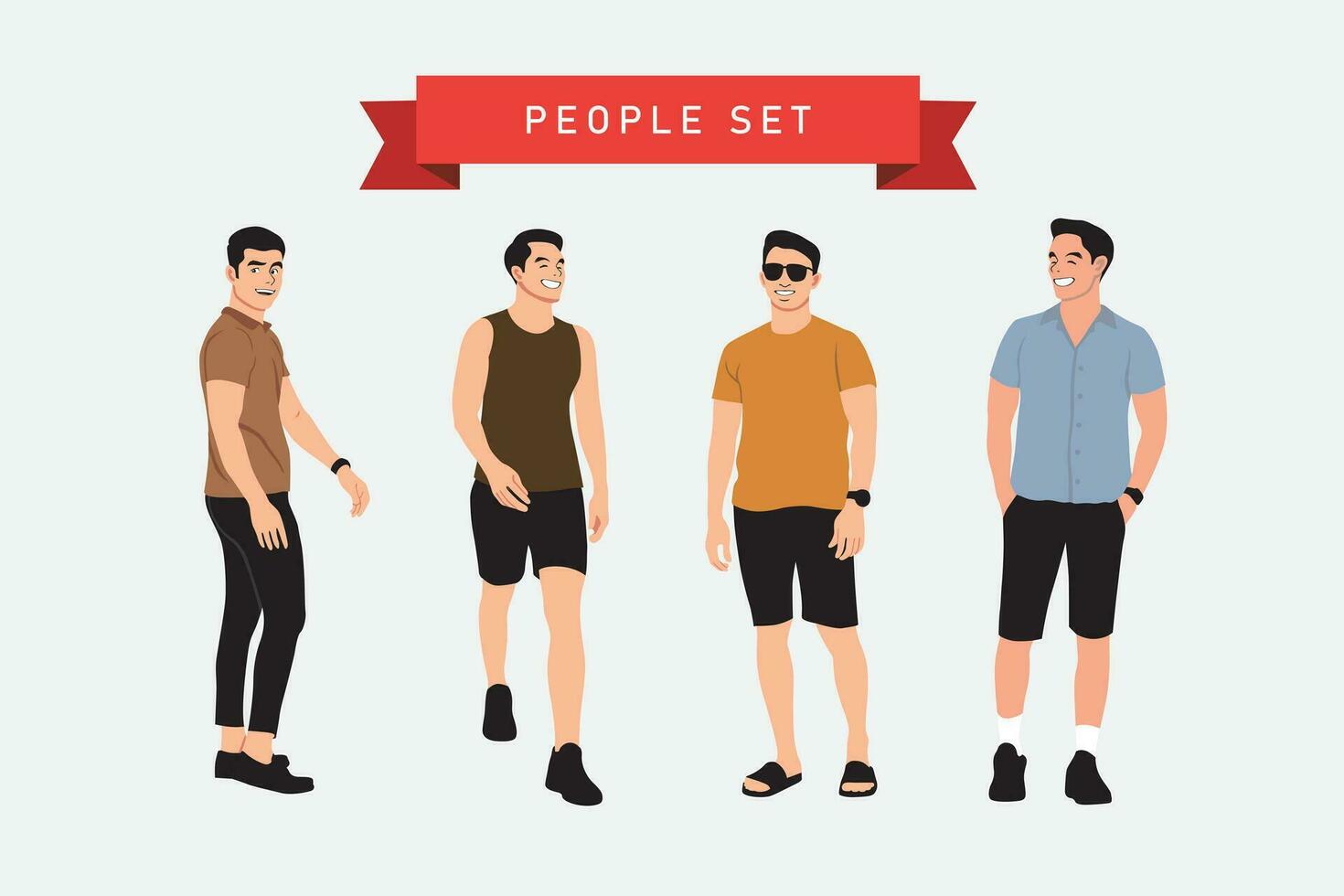 Vektor Illustration von ein einstellen von Männer im anders Posen. eben Stil.