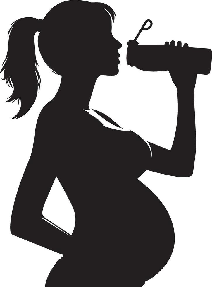 schwanger Frau trinken Wasser Silhouette vektor