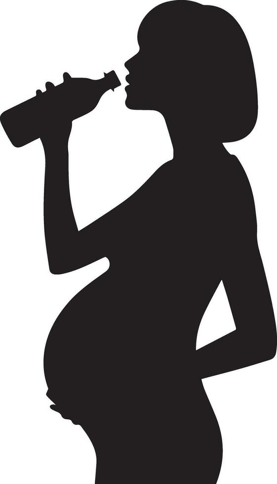 schwanger Frau trinken Wasser Silhouette vektor