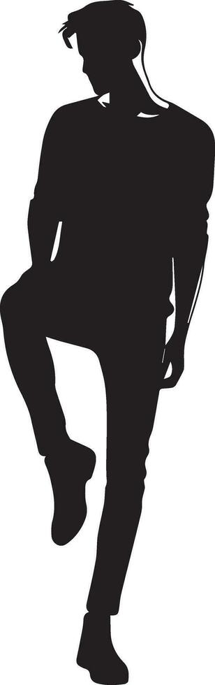 Mann Pose Vektor Silhouette Illustration, ein eben Mann Stil Vektor Silhouette