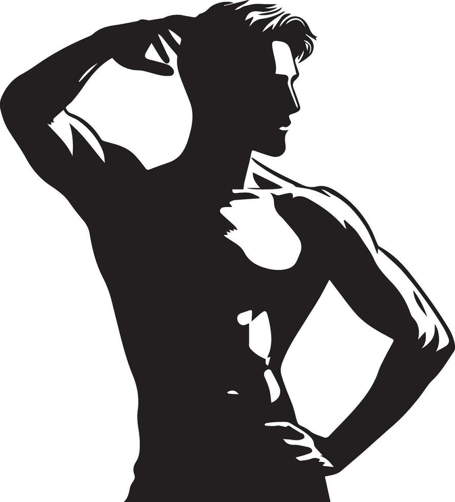 Mann Pose Vektor Silhouette Illustration, ein eben Mann Stil Vektor Silhouette