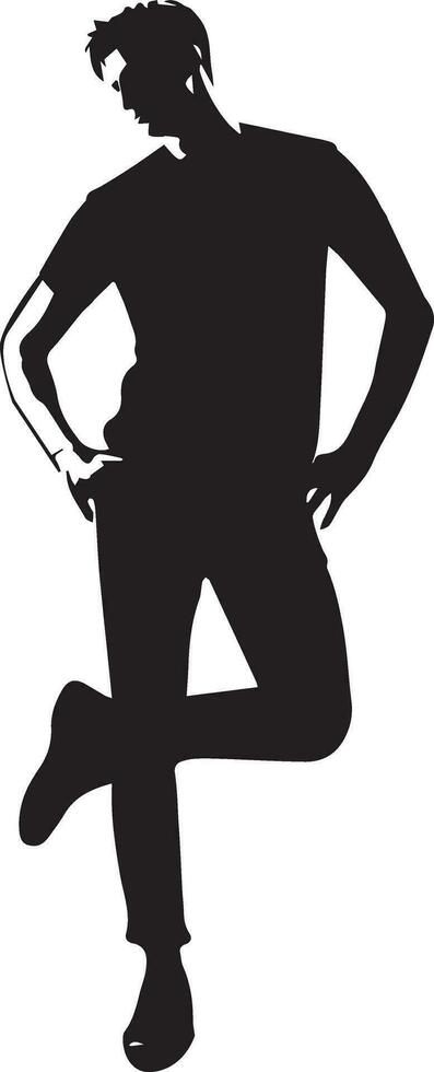 Mann Pose Vektor Silhouette Illustration, ein eben Mann Stil Vektor Silhouette