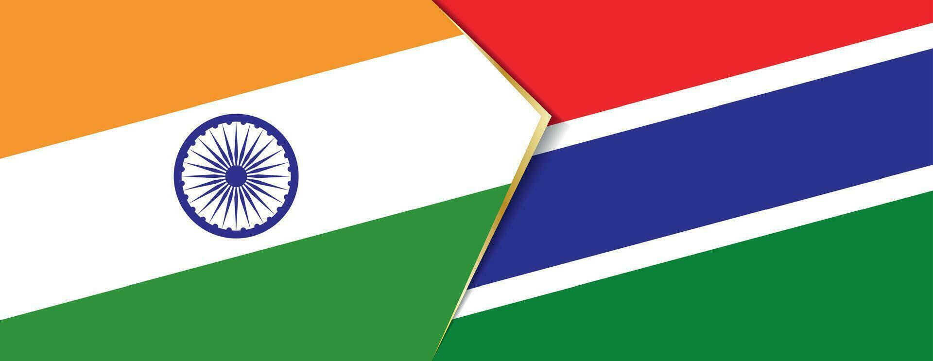 Indien und Gambia Flaggen, zwei Vektor Flaggen.