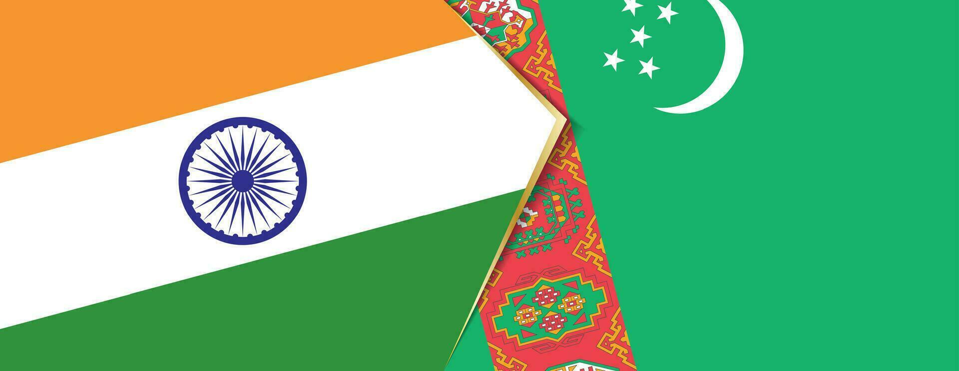 Indien och turkmenistan flaggor, två vektor flaggor.