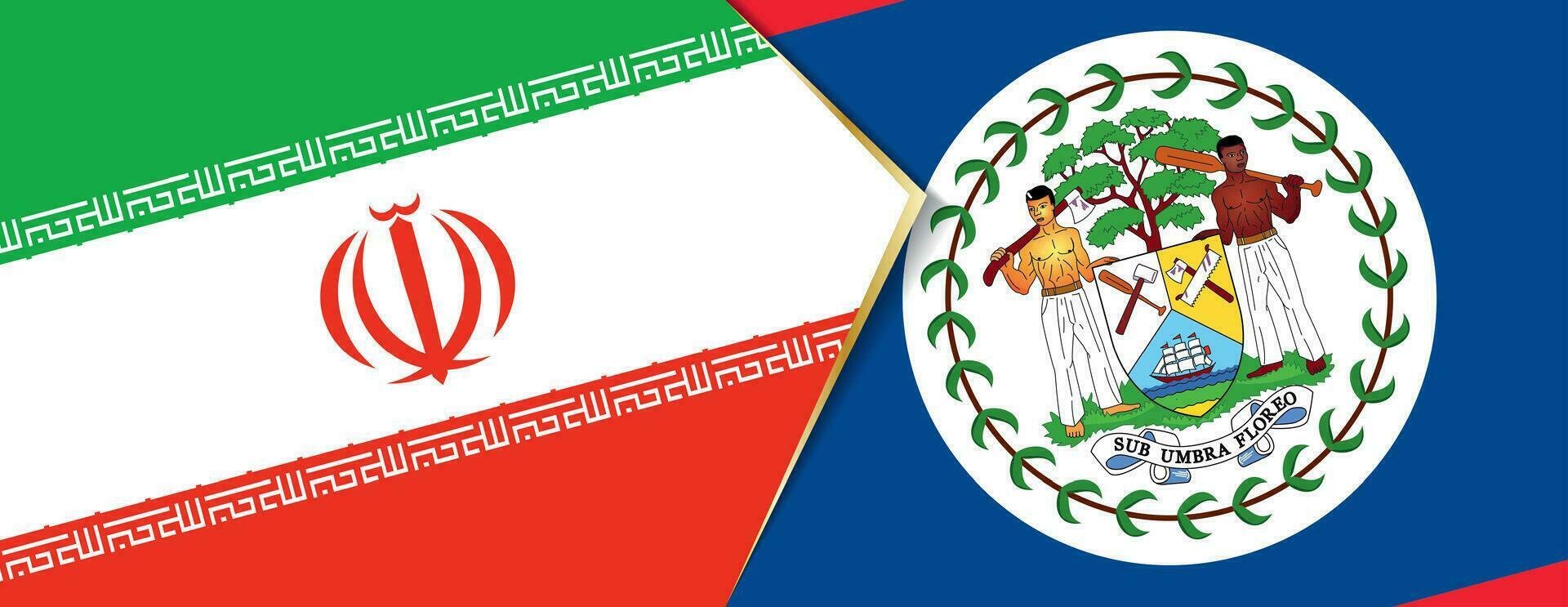 iran och belize flaggor, två vektor flaggor.